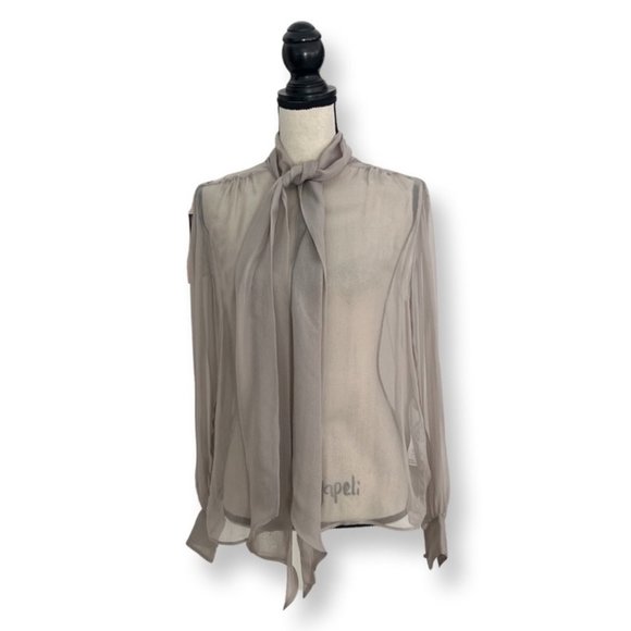 Saint Laurent Tops - Saint Laurent gray sheer long sleeve blouse size 40